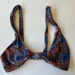Acacia Plaid Knot Front Bikini Top Size Small